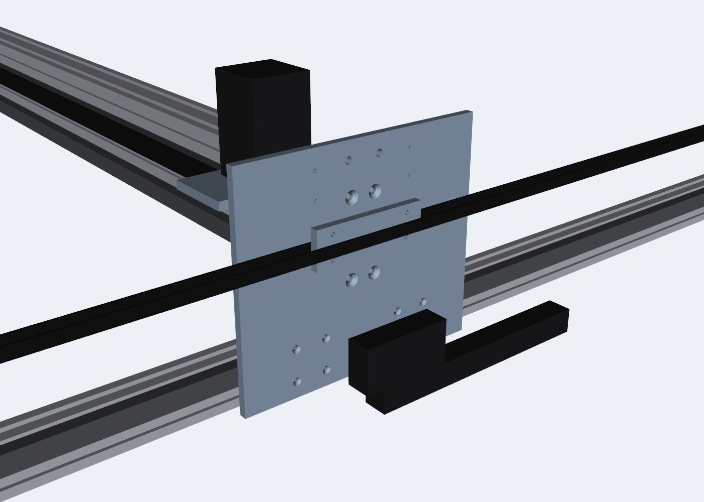 Right end of the gantry with the end plate, Y rail and belt
